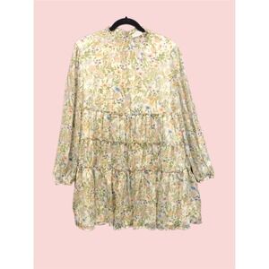 Storia Tiered Ruffle Mini‎ Floral Shift Dress Long Sleeve Cottagecore Size S